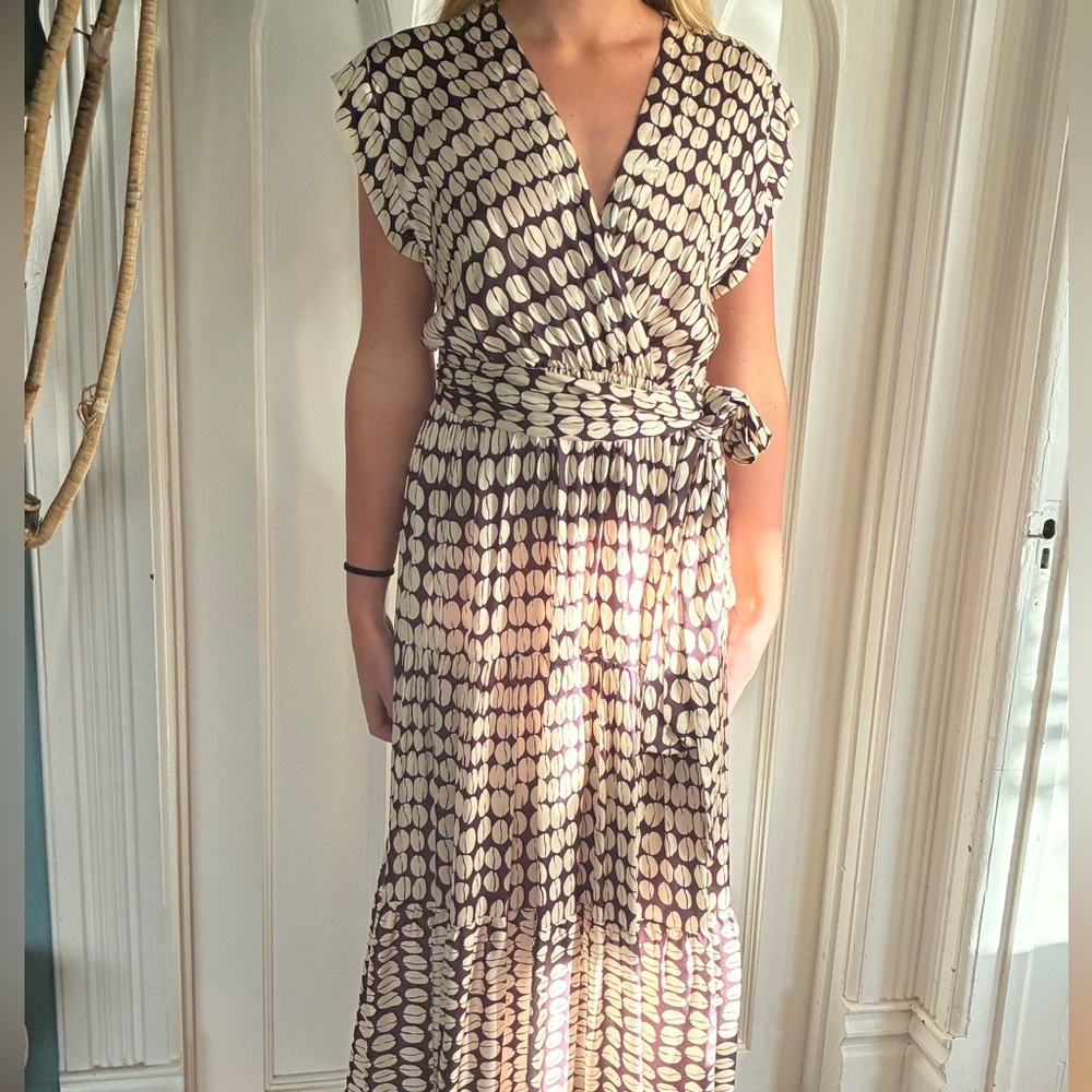 Sofia- Made in Italy Silky Brown Print Maxi Dress